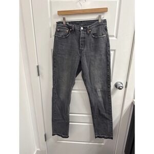 Levis 501‎ Original Fit Jeans Womens 27 Gray High Rise Straight Leg Raw Hem
